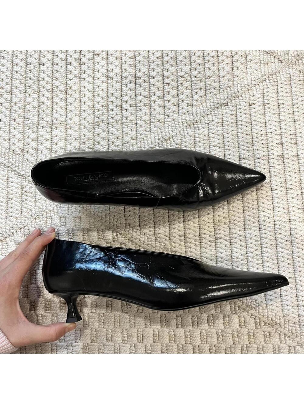 NEW: Tony Bianco Black high vamp Pointed Toe Kitten Heel Pumps. Sz7- RUN BIG! - Picture 6 of 11